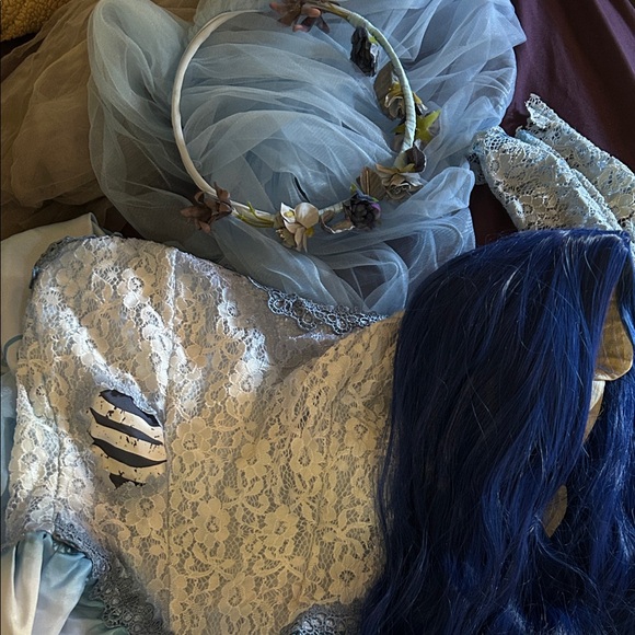 Blue Gothic Costume Dress with Veil. Corpse bride costume. Tim Burton. Halloween - Picture 5 of 5